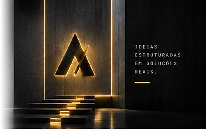 Composição arquitetônica monumental com escadaria iluminada e símbolo tridimensional Avandra