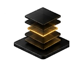 Objeto 3D representando camadas de arquitetura tecnológica e base sólida
